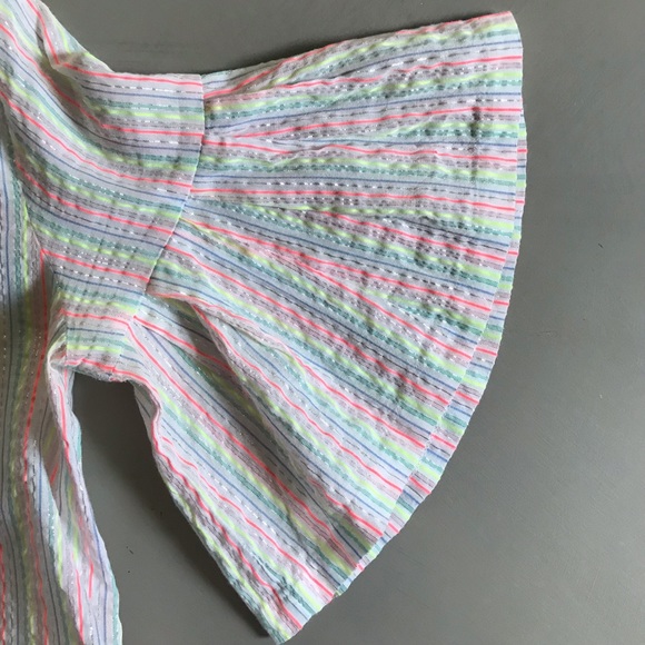A NEW DAY Seersucker Ruffle Bell Sleeve Metallic Sparkle Neon Striped Blouse - Picture 8 of 9